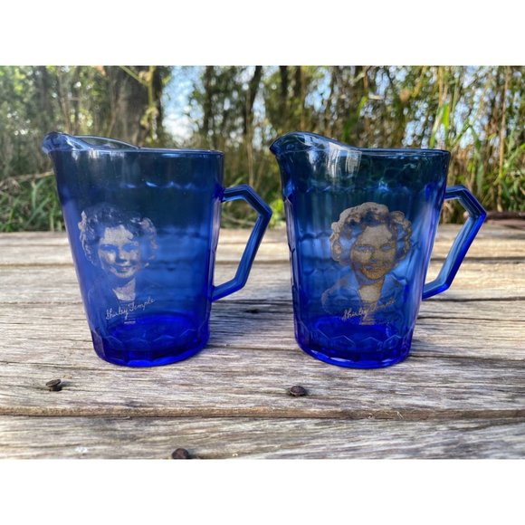 Antique 1930s 2 Shirley Temple Creamer PItchers Blue Hazel Atlas - Picture 11 of 11